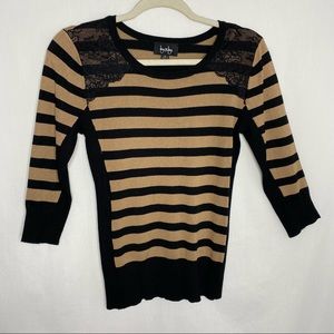 By & by tan and black striped half sleeve sweater